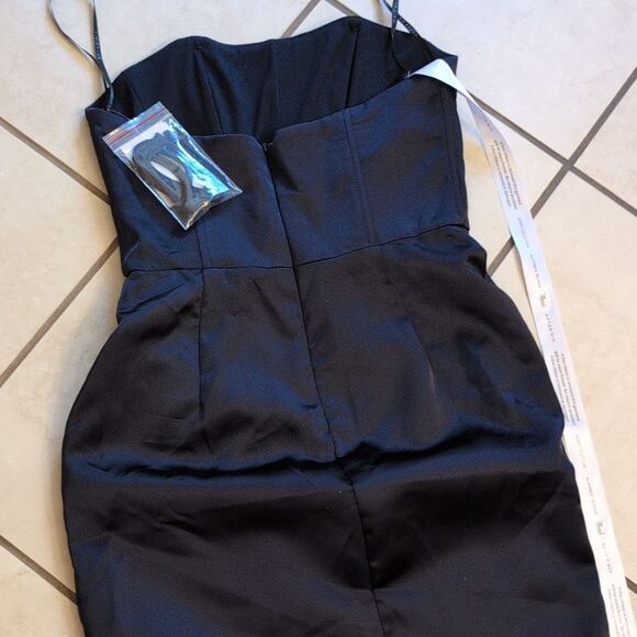 NWT After Six Corset Satin Maxi Dress  Draped Column Skirt Midnight Navy Size 8 - Picture 4 of 16